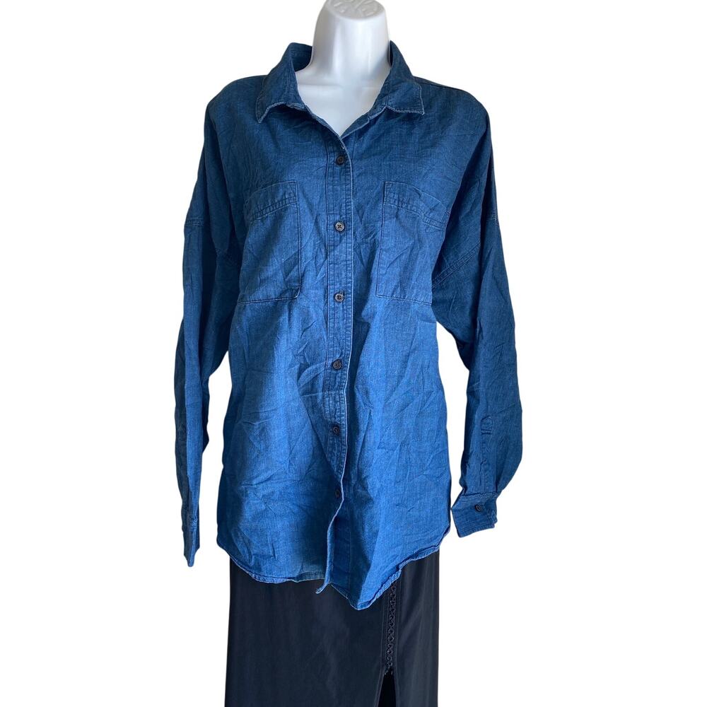Old Navy Dark Denim Women's Plus Size Blouse XXL Cowgirl Rodeo Button Up Blouse